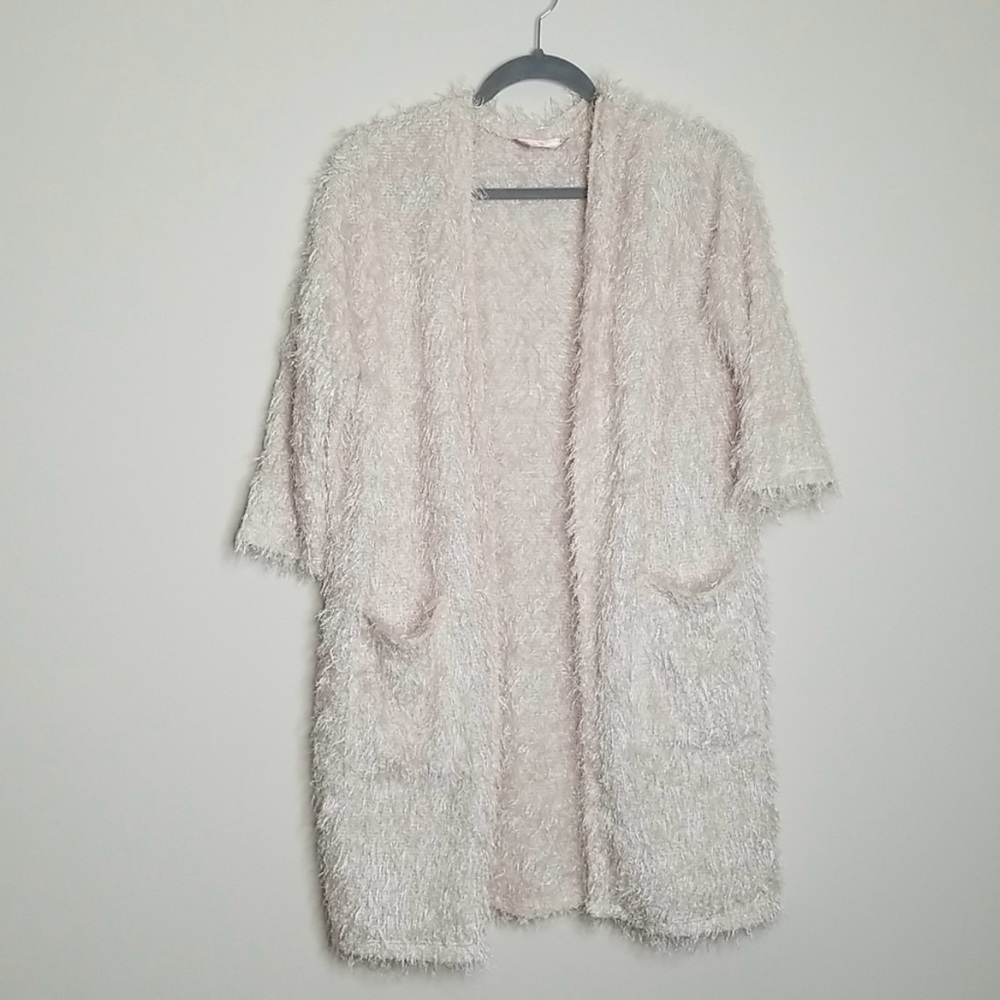 SJS Fuzzy Cream Kimono Cardigan Sweater 1X